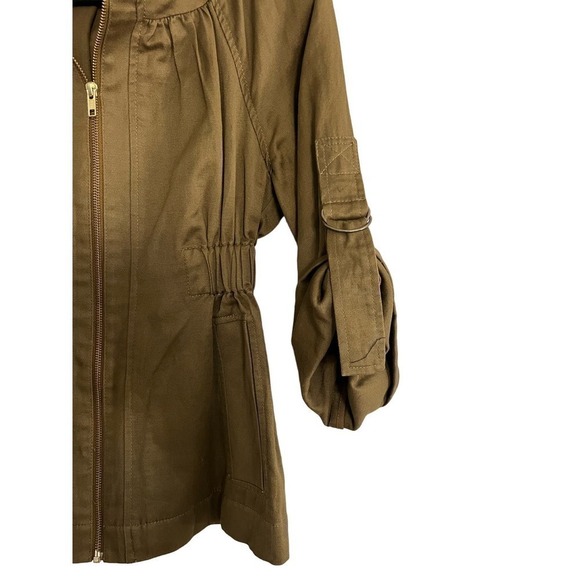 French Connection Zip Up Utility Jacket Khaki Green Size 2 Cotton Twill - Picture 3 of 4